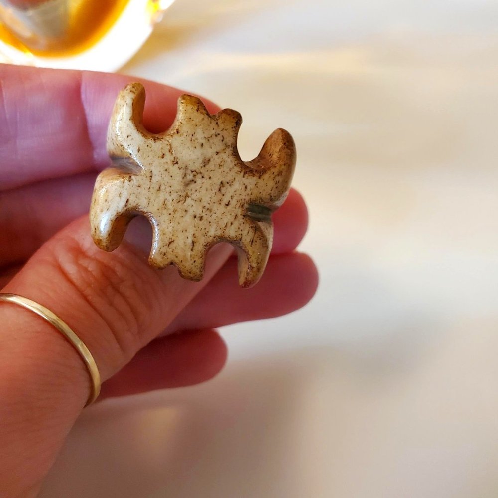 Hand Carved Natural Bone Maltese Cross Etched Statement Ring - Picture 1 of 7
